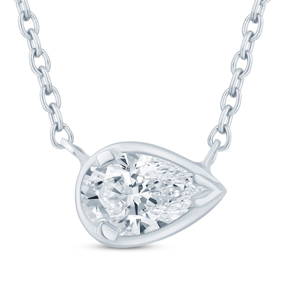 KAY Lab-Grown Diamonds Pear-Shaped Sideways Solitaire Necklace 1/2 ct tw 14K White Gold