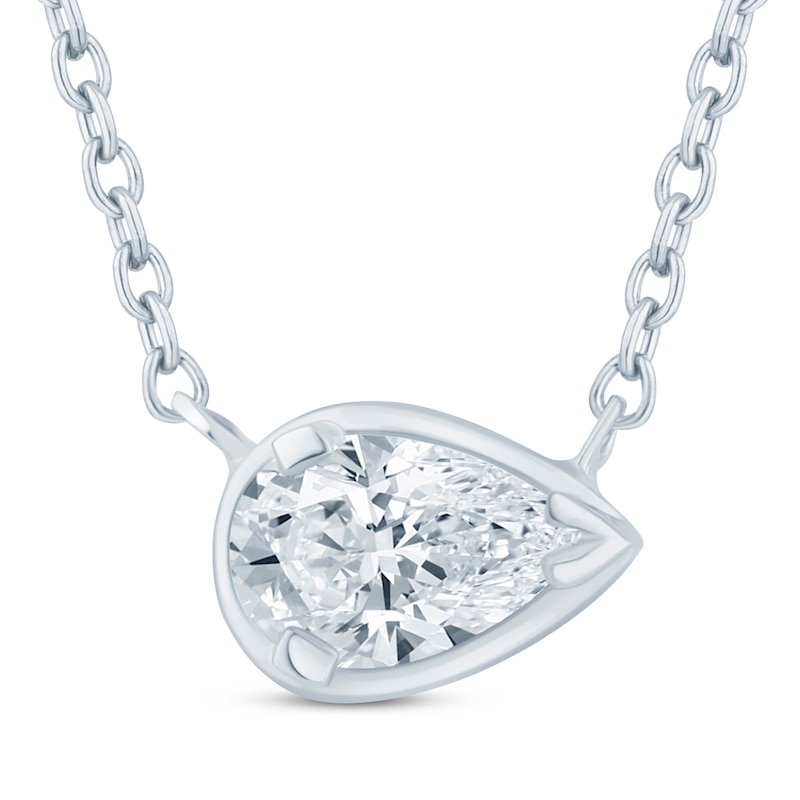 Lab-Created Diamonds by KAY Pear-Shaped Sideways Solitaire Necklace 1/2 ct tw 14K White Gold