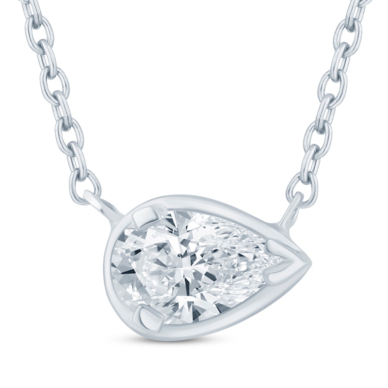Main Image 1 of KAY Lab-Grown Diamonds Pear-Shaped Sideways Solitaire Necklace 1/2 ct tw 14K White Gold