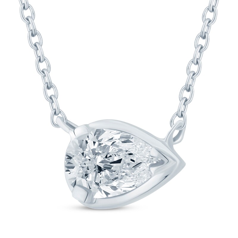 Main Image 2 of KAY Lab-Grown Diamonds Pear-Shaped Sideways Solitaire Necklace 1/2 ct tw 14K White Gold