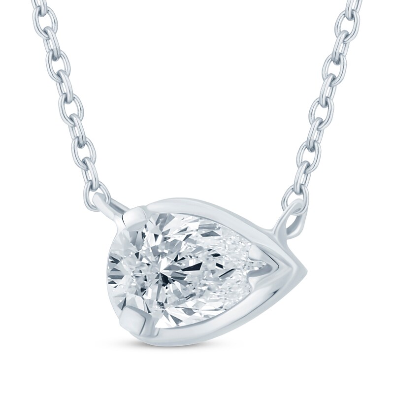 Lab-Created Diamonds by KAY Pear-Shaped Sideways Solitaire Necklace 1/2 ct tw 14K White Gold