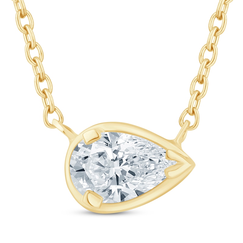 Lab-Created Diamonds by KAY Pear-Shaped Sideways Solitaire Necklace 1/2 ct tw 14K Yellow Gold