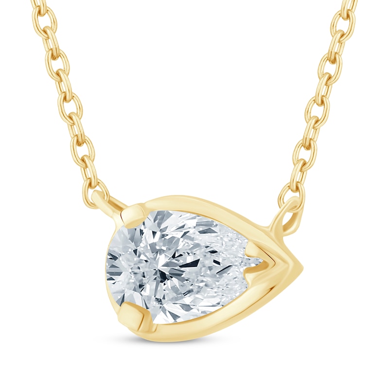 Lab-Created Diamonds by KAY Pear-Shaped Sideways Solitaire Necklace 1/2 ct tw 14K Yellow Gold
