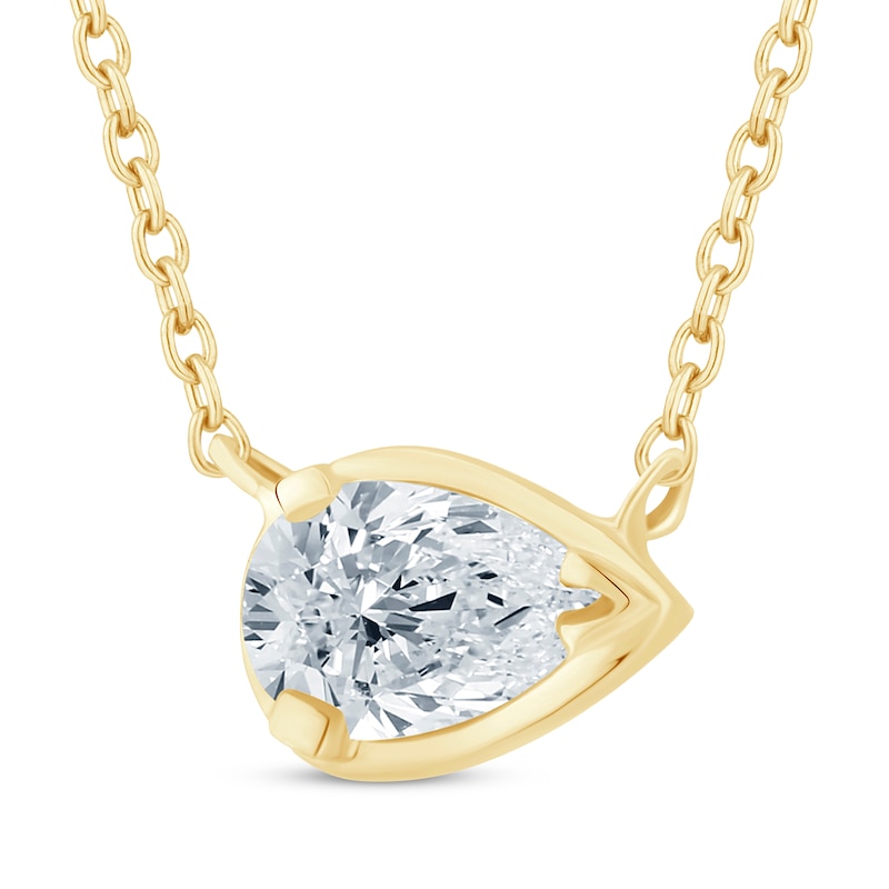 Main Image 2 of KAY Lab-Grown Diamonds Pear-Shaped Sideways Solitaire Necklace 1/2 ct tw 14K Yellow Gold
