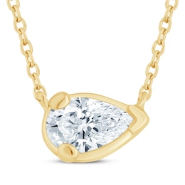 KAY Lab-Grown Diamonds Pear-Shaped Sideways Solitaire Necklace 1/3 ct tw 14K Yellow Gold
