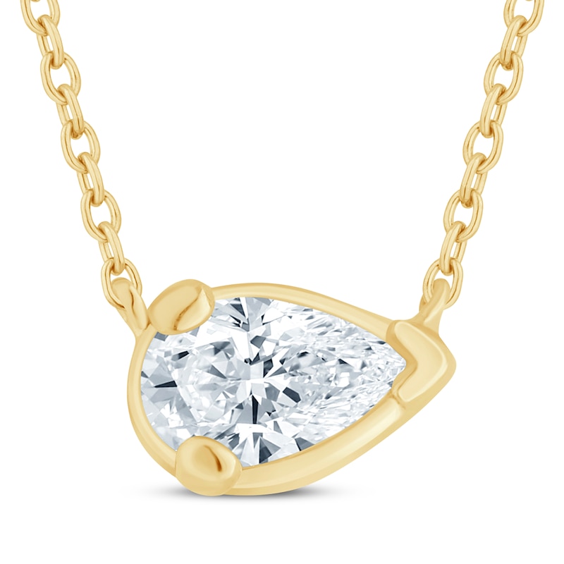 Lab-Created Diamonds by KAY Pear-Shaped Sideways Solitaire Necklace 1/3 ct tw 14K Yellow Gold