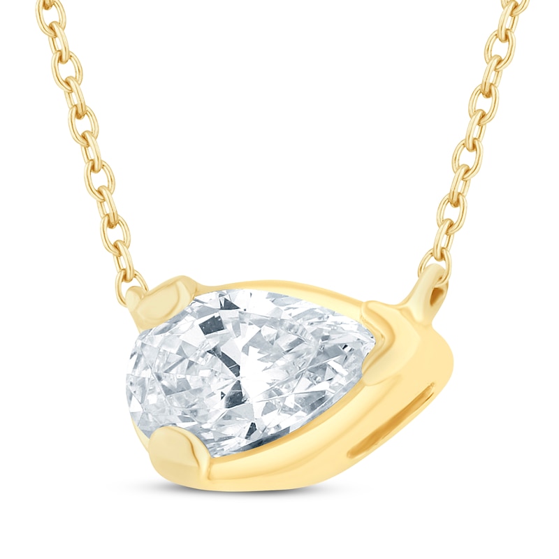Lab-Created Diamonds by KAY Pear-Shaped Sideways Solitaire Necklace 1/3 ct tw 14K Yellow Gold