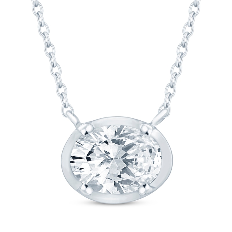 Lab-Created Diamonds by KAY Oval-Cut Sideways Solitaire Necklace 1/3 ct tw 14K White Gold 18"