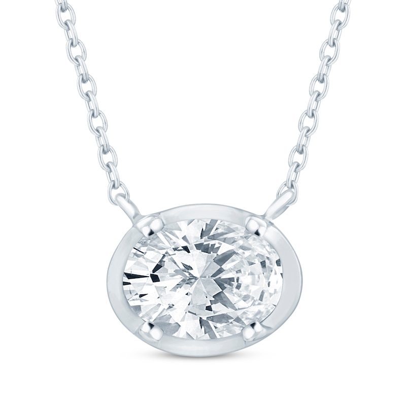 Main Image 1 of KAY Lab-Grown Diamonds Oval-Cut Sideways Solitaire Necklace 1/3 ct tw 14K White Gold 18&quot;