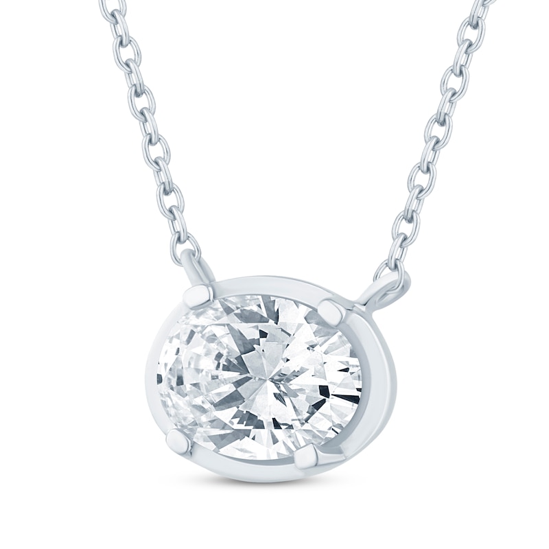 Lab-Created Diamonds by KAY Oval-Cut Sideways Solitaire Necklace 1/3 ct tw 14K White Gold 18"