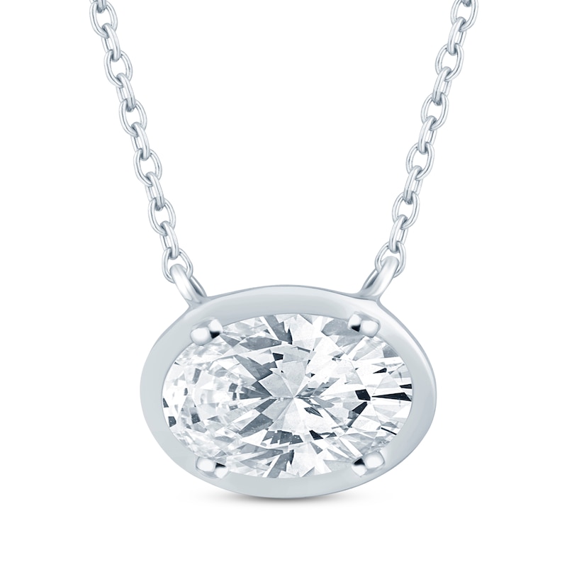 Main Image 1 of KAY Lab-Grown Diamonds Oval-Cut Sideways Solitaire Necklace 1/2 ct tw 14K White Gold 18&quot;