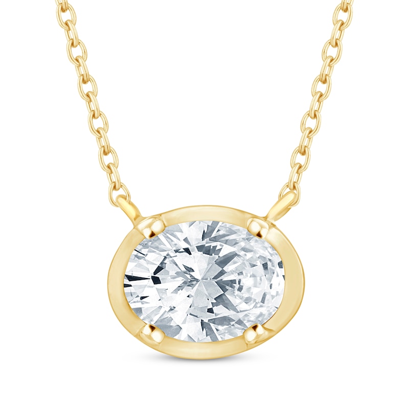 Lab-Created Diamonds by KAY Oval-Cut Sideways Solitaire Necklace 1/3 ct tw 14K Yellow Gold 18"