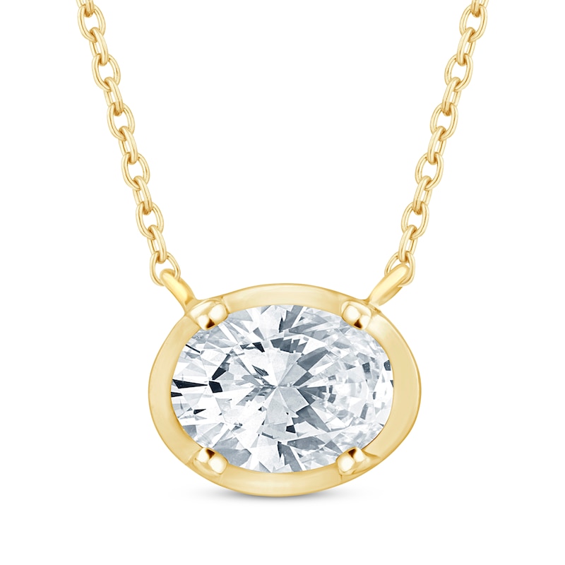 Main Image 1 of KAY Lab-Grown Diamonds Oval-Cut Sideways Solitaire Necklace 1/3 ct tw 14K Yellow Gold 18&quot;