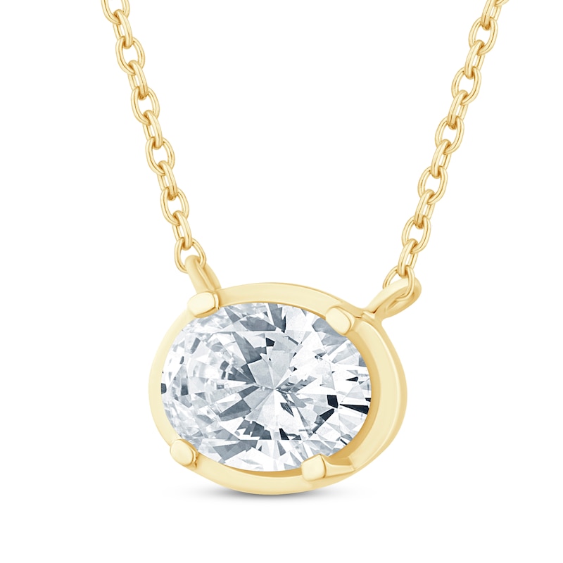 Lab-Created Diamonds by KAY Oval-Cut Sideways Solitaire Necklace 1/3 ct tw 14K Yellow Gold 18"