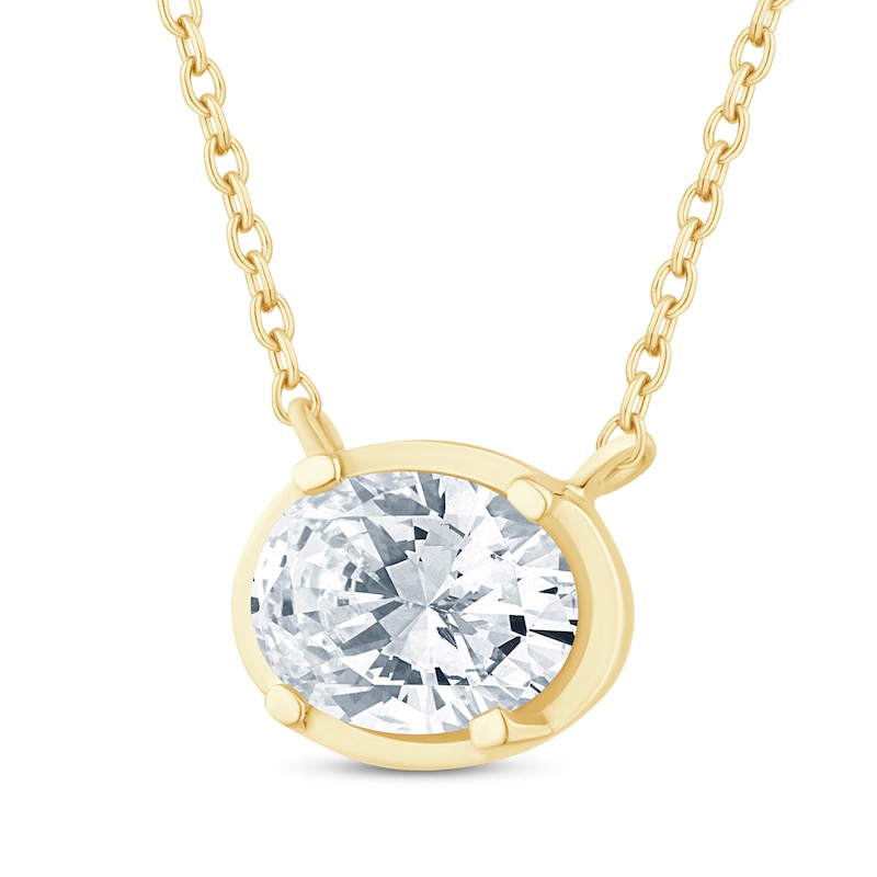 Main Image 2 of KAY Lab-Grown Diamonds Oval-Cut Sideways Solitaire Necklace 1/3 ct tw 14K Yellow Gold 18&quot;