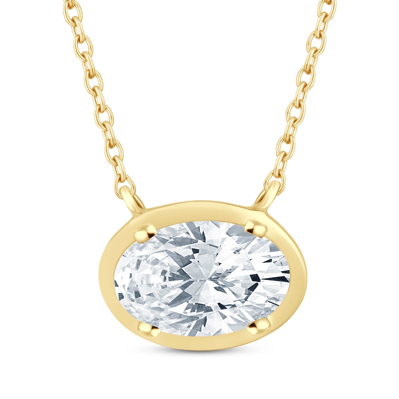 Main Image 1 of KAY Lab-Grown Diamonds Oval-Cut Sideways Solitaire Necklace 1/2 ct tw 14K Yellow Gold 18&quot;