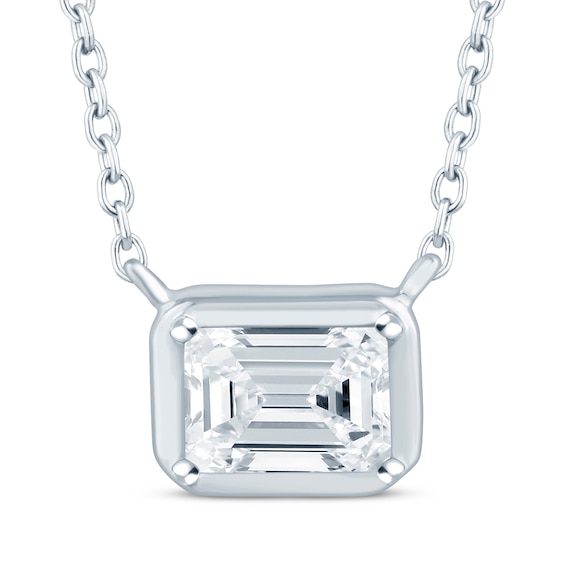 KAY Lab-Grown Diamonds Emerald-Cut Sideways Solitaire Necklace 1/3 ct tw 14K White Gold 18"