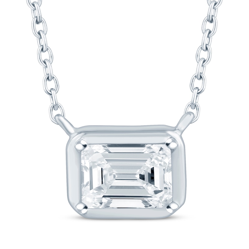 Lab-Created Diamonds by KAY Emerald-Cut Sideways Solitaire Necklace 1/3 ct tw 14K White Gold 18"