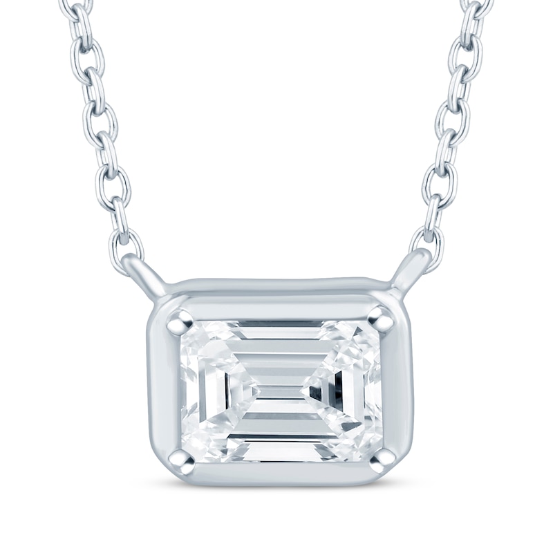 Main Image 1 of KAY Lab-Grown Diamonds Emerald-Cut Sideways Solitaire Necklace 1/3 ct tw 14K White Gold 18&quot;
