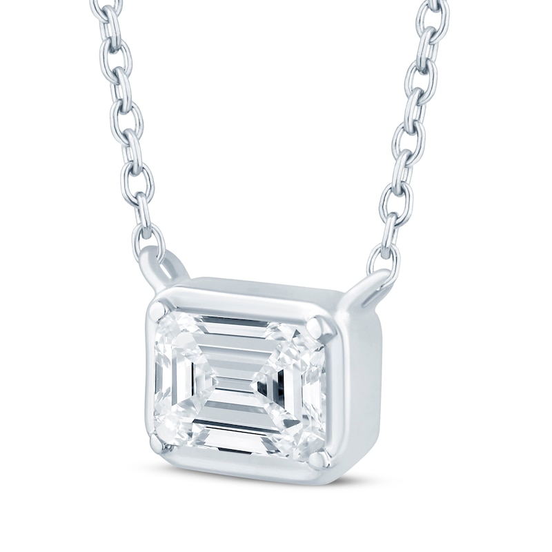 Lab-Created Diamonds by KAY Emerald-Cut Sideways Solitaire Necklace 1/3 ct tw 14K White Gold 18"