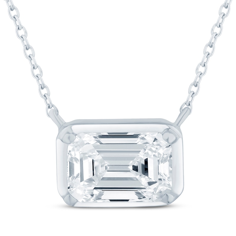 Lab-Created Diamonds by KAY Emerald-Cut Sideways Solitaire Necklace 1/2 ct tw 14K White Gold 18"