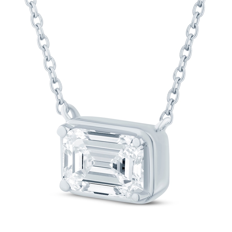 Lab-Created Diamonds by KAY Emerald-Cut Sideways Solitaire Necklace 1/2 ct tw 14K White Gold 18"
