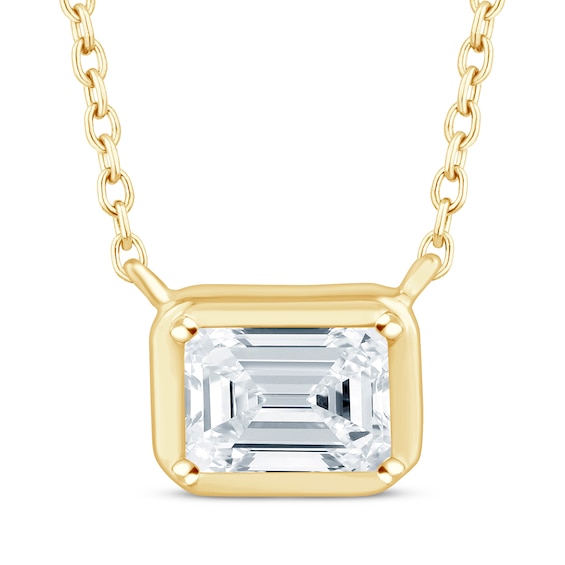 KAY Lab-Grown Diamonds Emerald-Cut Sideways Solitaire Necklace 1/3 ct tw 14K Yellow Gold 18"