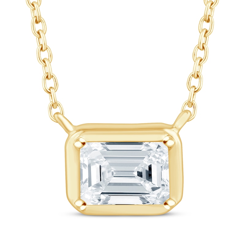 Main Image 1 of KAY Lab-Grown Diamonds Emerald-Cut Sideways Solitaire Necklace 1/3 ct tw 14K Yellow Gold 18&quot;