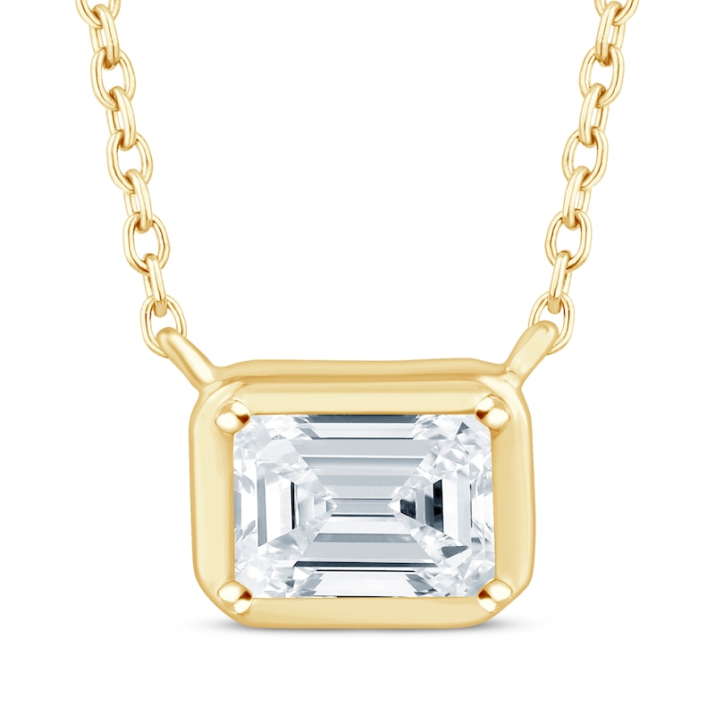 Lab-Created Diamonds by KAY Emerald-Cut Sideways Solitaire Necklace 1/3 ct tw 14K Yellow Gold 18"