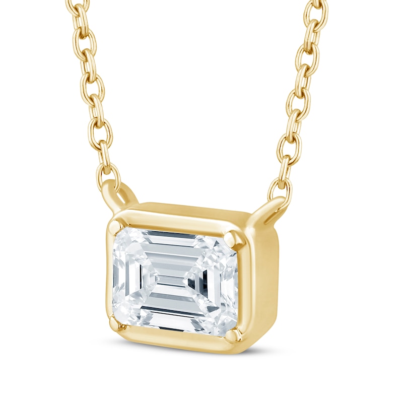 Lab-Created Diamonds by KAY Emerald-Cut Sideways Solitaire Necklace 1/3 ct tw 14K Yellow Gold 18"