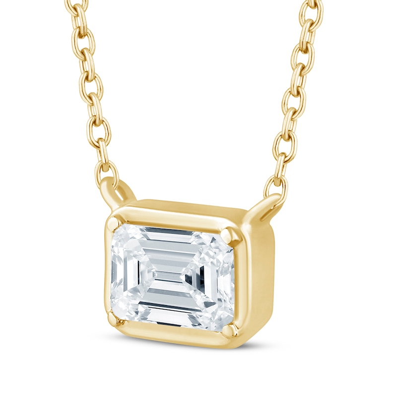 Main Image 2 of KAY Lab-Grown Diamonds Emerald-Cut Sideways Solitaire Necklace 1/3 ct tw 14K Yellow Gold 18&quot;