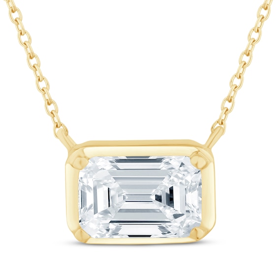 Lab-Created Diamonds by KAY Emerald-Cut Sideways Solitaire Necklace 1/2 ct tw 14K Yellow Gold 18"