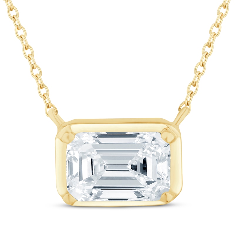 Lab-Created Diamonds by KAY Emerald-Cut Sideways Solitaire Necklace 1/2 ct tw 14K Yellow Gold 18"