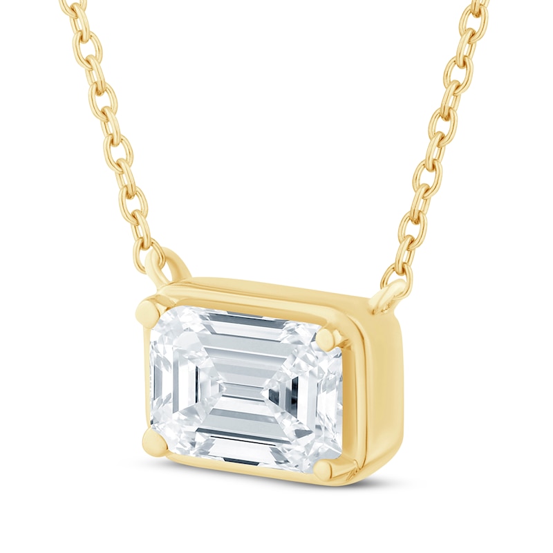 Lab-Created Diamonds by KAY Emerald-Cut Sideways Solitaire Necklace 1/2 ct tw 14K Yellow Gold 18"