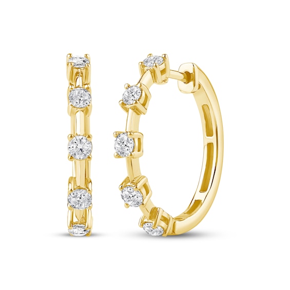 Lab-Created Diamonds by KAY Station Hoop Earrings 1 ct tw 10K Yellow Gold