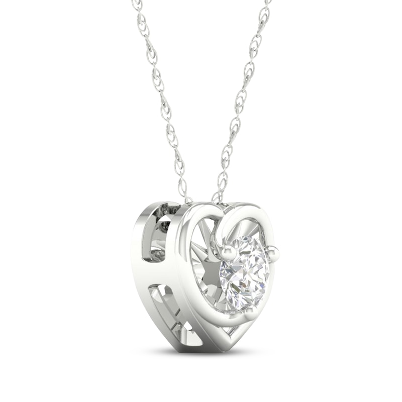 Main Image 2 of Round-Cut Diamond Solitaire Heart Frame Necklace 1/8 ct tw 10K White Gold 18&quot; (J/I3)