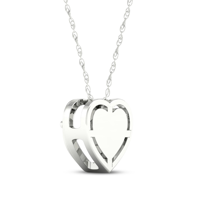 Main Image 4 of Round-Cut Diamond Solitaire Heart Frame Necklace 1/8 ct tw 10K White Gold 18&quot; (J/I3)