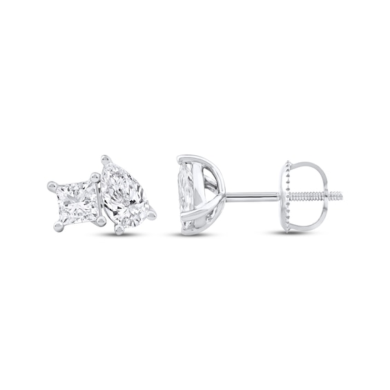 Toi et Moi Princess-Cut & Pear-Shaped Stud Earrings 1 ct tw 14K White Gold