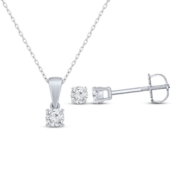 Round-Cut Diamond Solitaire Necklace & Earrings Gift Set 1/4 ct tw 14K White Gold (I/I2)