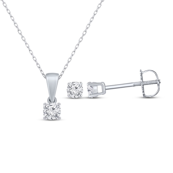 Round-Cut Diamond Solitaire Necklace & Earrings Gift Set 1/4 ct tw 14K White Gold (I/I2)