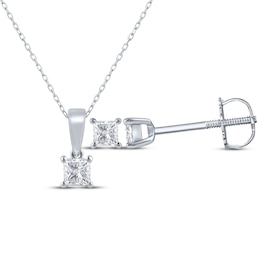 Princess-Cut Diamond Solitaire Necklace & Earrings Gift Set 1/4 ct tw 14K White Gold (I/I2)