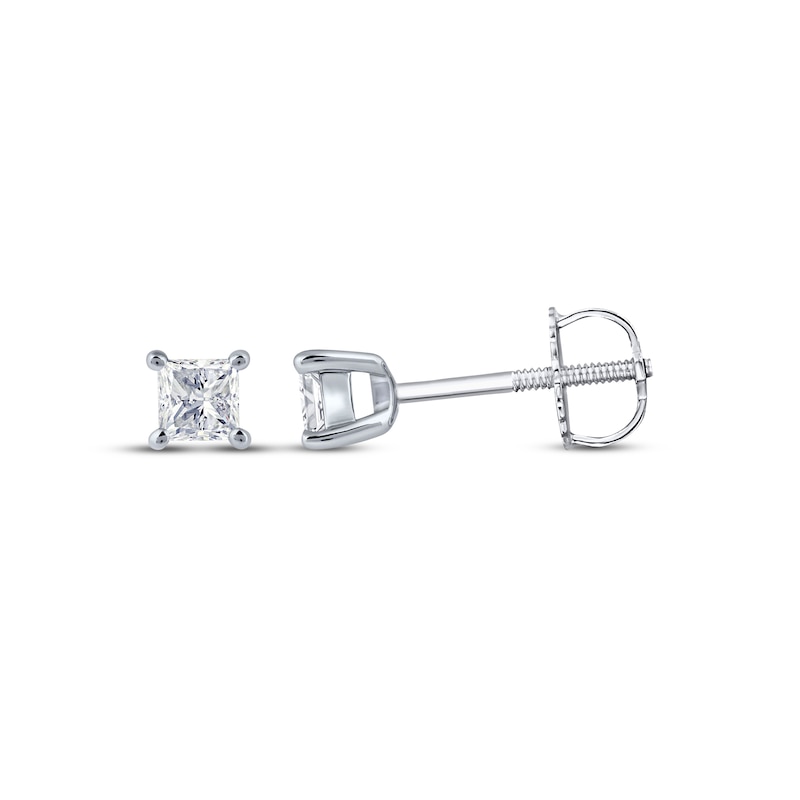 Main Image 3 of Princess-Cut Diamond Solitaire Necklace & Earrings Gift Set 1/2 ct tw 14K White Gold (I/I2)