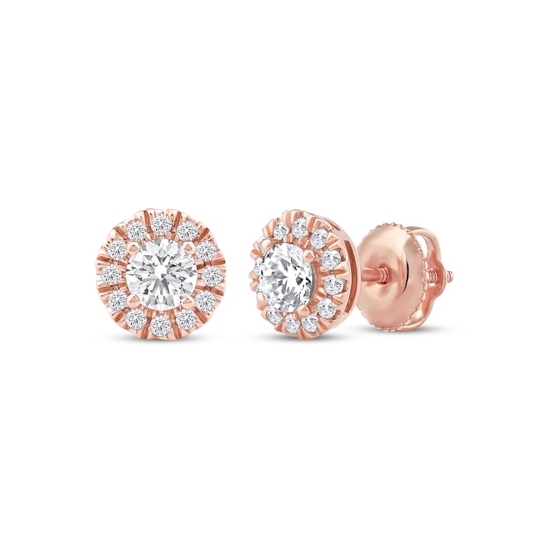 Main Image 1 of KAY Lab-Grown Diamonds Halo Stud Earrings 1/2 ct tw 14K Rose Gold (F/SI2)