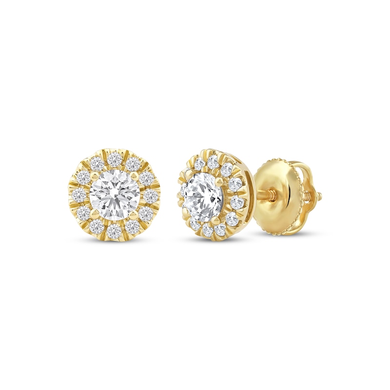 Main Image 1 of KAY Lab-Grown Diamonds Halo Stud Earrings 1/2 ct tw 14K Yellow Gold (F/SI2)