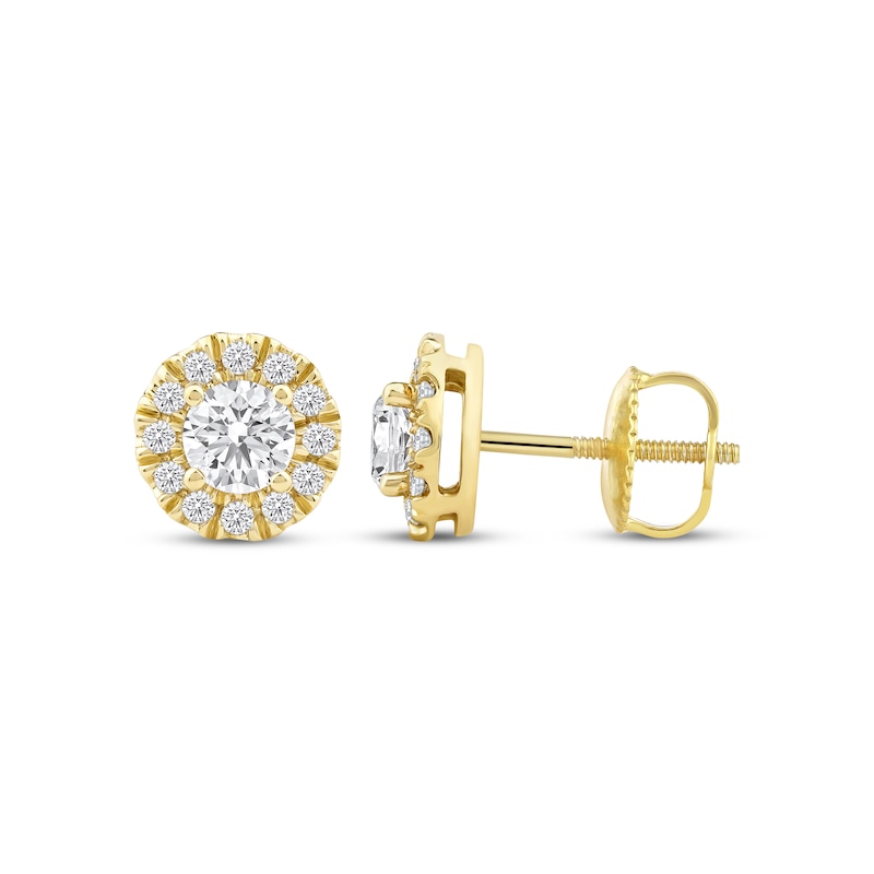 Main Image 3 of KAY Lab-Grown Diamonds Halo Stud Earrings 1/2 ct tw 14K Yellow Gold (F/SI2)