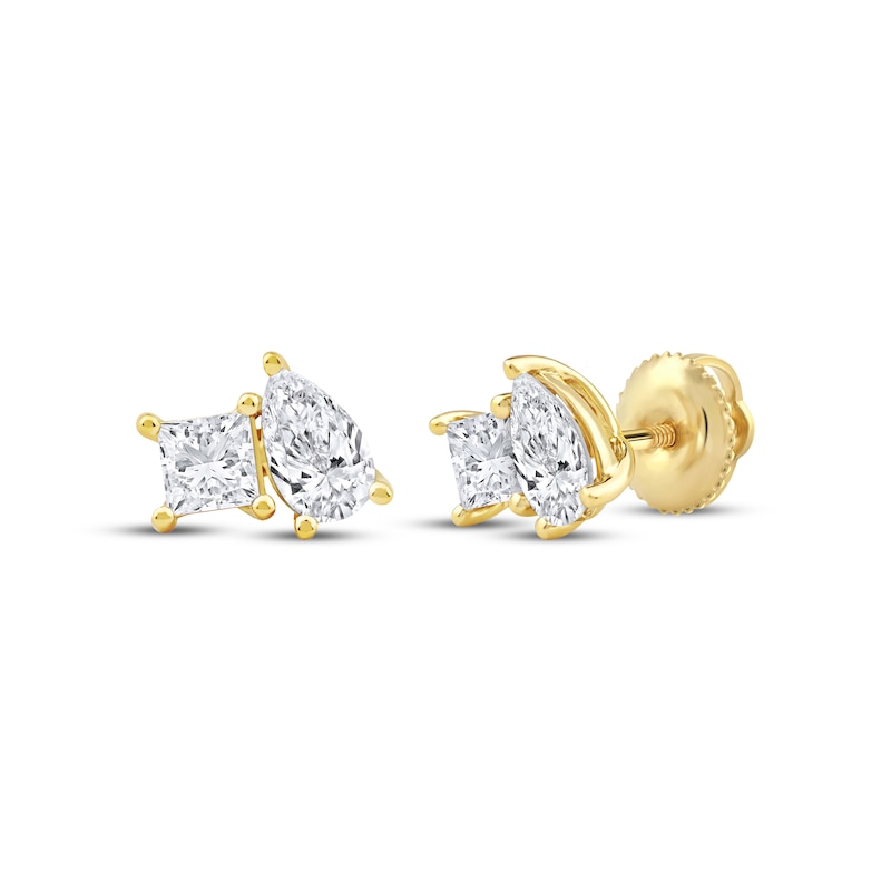 Toi et Moi Princess-Cut & Pear-Shaped Stud Earrings 1 ct tw 14K Yellow Gold