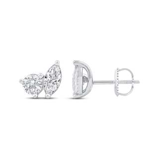 Toi et Moi Lab-Grown Diamond Round & Marquise-Cut Stud Earrings 1 ct tw 14K White Gold