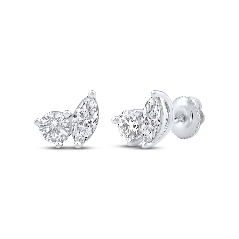 Toi et Moi Round & Marquise-Cut Stud Earrings 1 ct tw 14K White Gold