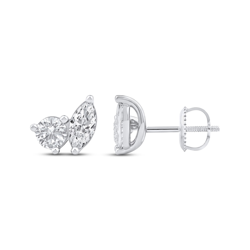 Main Image 1 of Toi et Moi Lab-Grown Diamond Round & Marquise-Cut Stud Earrings 1 ct tw 14K White Gold