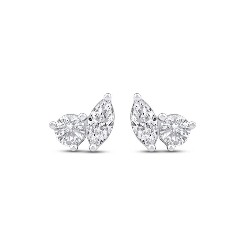 Toi et Moi Round & Marquise-Cut Stud Earrings 1 ct tw 14K White Gold